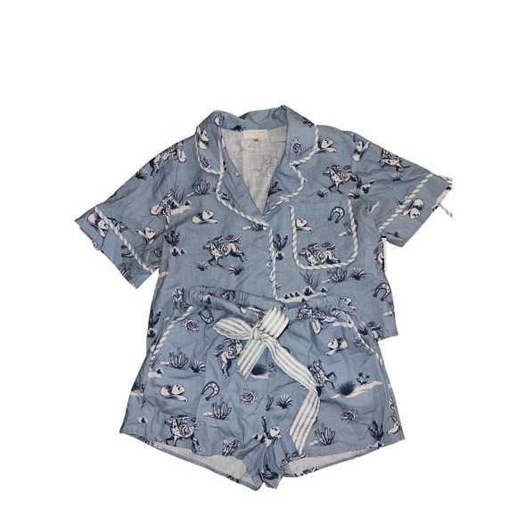 Altar'd State Womens Western Pajama Set Blue Horse Cowboy Hat Print XS - Picture 2 of 2